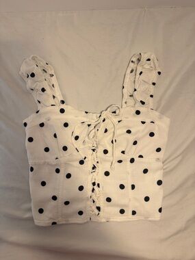 White Polka-Dot Lace-Up Crop Top